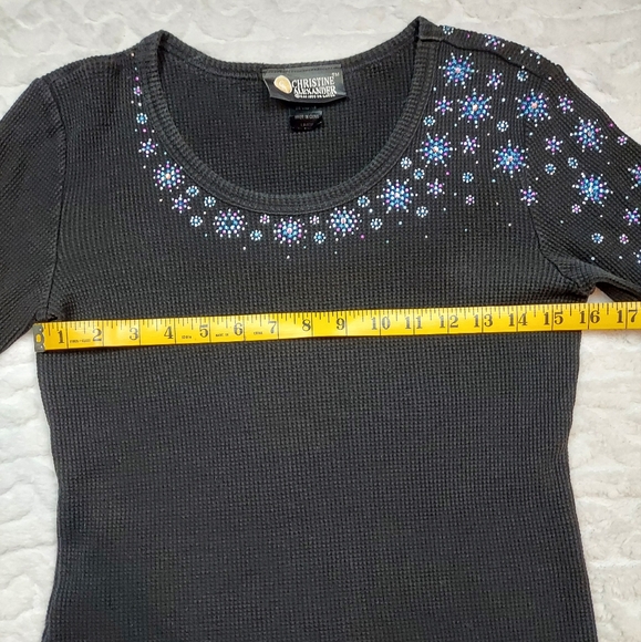 Christine Alexander Black Long Sleeve Rhinestone Detail Top Size L - Picture 3 of 11